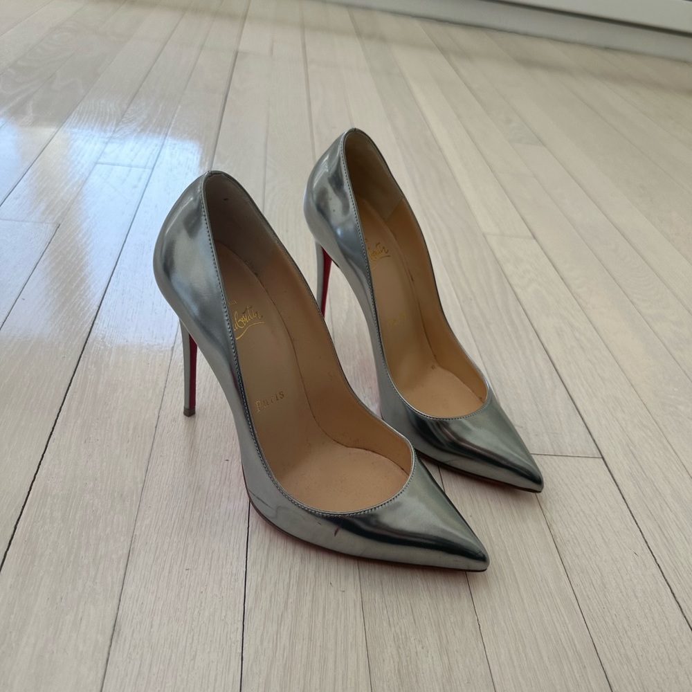 Christian Louboutin Silver Pigalle Follies 100mm Pumps Size 37.5